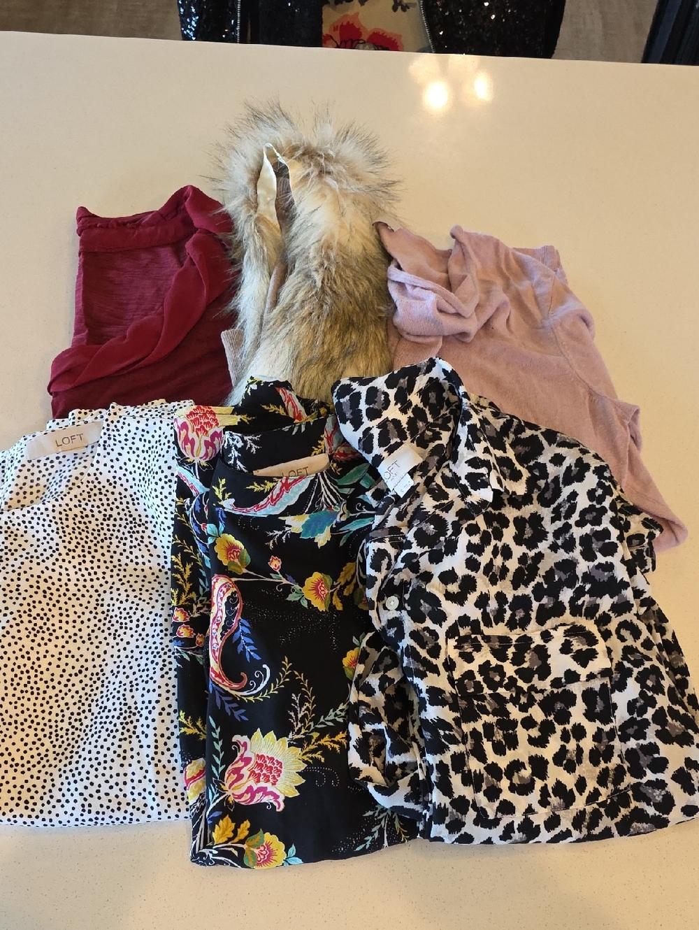 LOFT Mixed Women Tops Bundle - Black Floral, Black & White Leopard, White Dot